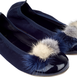 Mabel Girl – Suede Ballerinas with Multi-Coloured Pom-Poms