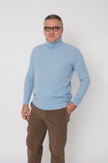 Men - 100% Premium Cashmere Cable Knit Roll Neck Jumper
