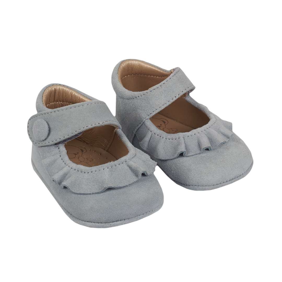 Demi Baby Girl – 100% Suede Crawling Shoes with Frill Detail & Velcro Strap