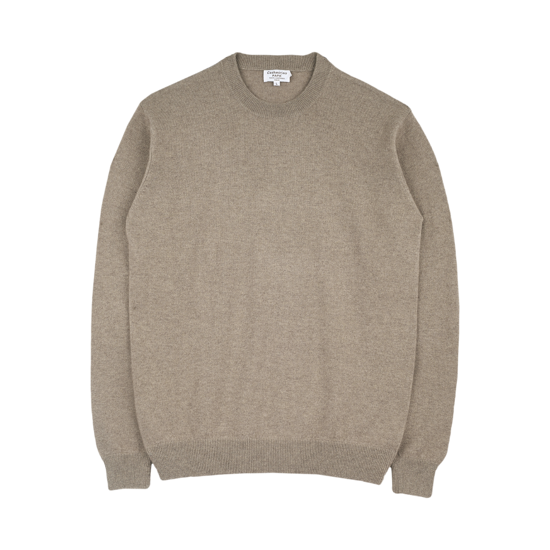 Men - Cashmere Round Neck Jumper with Elbow Patches