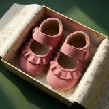Demi Baby Girl – 100% Suede Crawling Shoes with Frill Detail & Velcro Strap