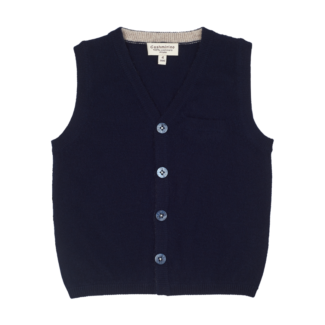 Boy - Benjamin 100% Cashmere V-Neck Sleeveless Cardigan With Pocket