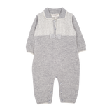 Baby Girl - Cashmere Romper With Polo Collar, Butterfly Stitch And Bow Detail