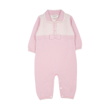 Baby Girl - Cashmere Romper With Polo Collar, Butterfly Stitch And Bow Detail