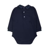 Baby Boy - Walter Long Sleeve Pima Cotton Bodysuit with Stitch Detail Collar