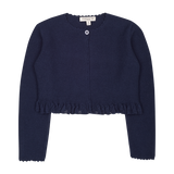 Girl - Zoey Cotton Round Neck Cardigan with Crochet Neck And Cuffs