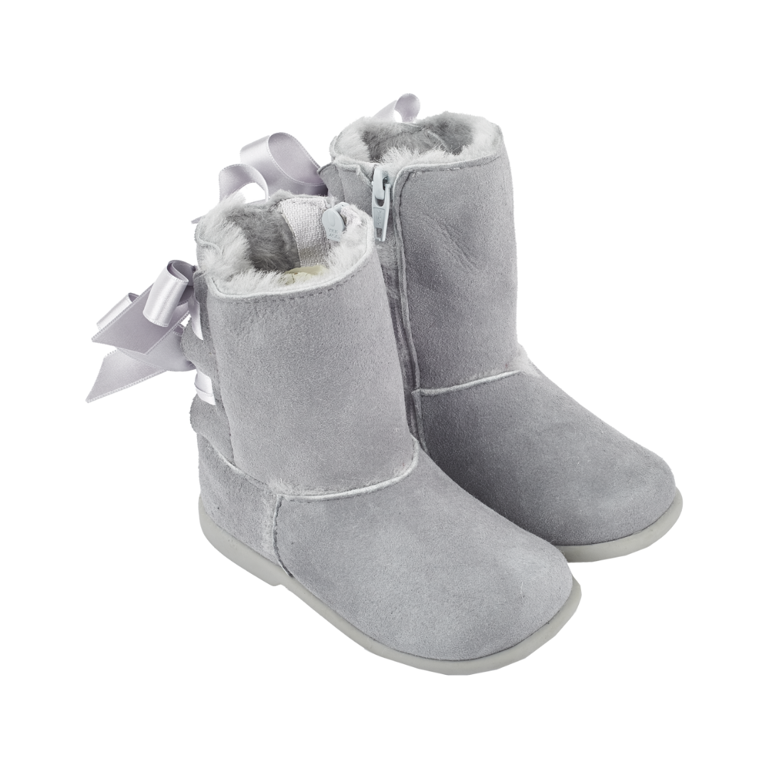 Girl - Nala Suede Boots with Faux Fur Lining and Ribbon Detail