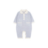 Baby Girl - Cashmere Romper with Polo Collar and Bobble Stitch Detail