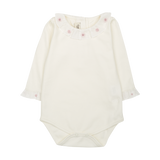 Baby Girl - Margherita Long-Sleeved Cotton Bodysuit with Ruffle Trim and Hand Embroidery