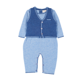 Baby Boy - Cashmere Sleeveless Cardigan and Romper with Contrasting Trim Set