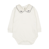 Baby Boy - Micky Pima Cotton Bodysuit with Classic Collar and Hand-Embroidered Car Detail