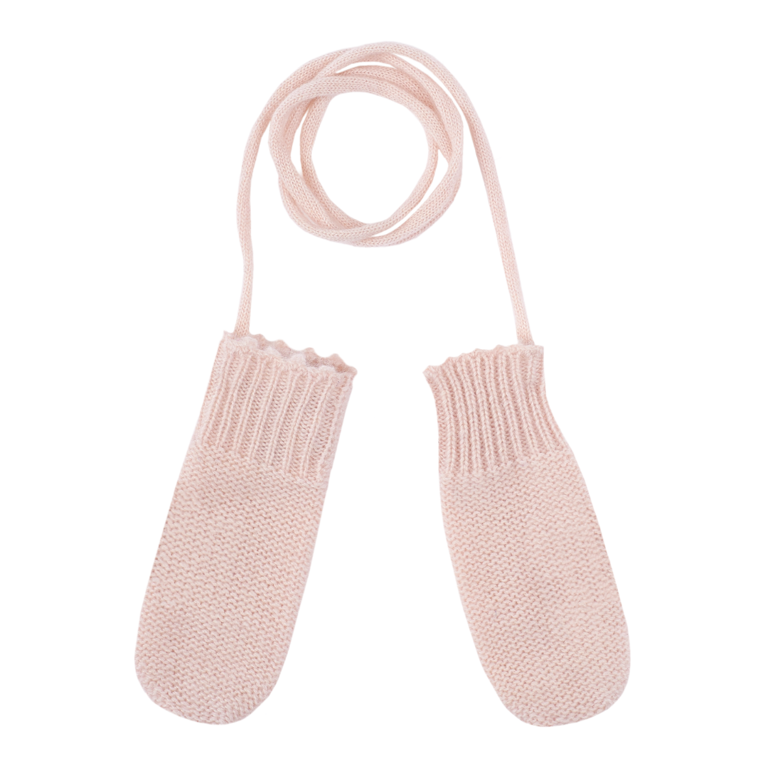 Baby Girl - Riley 100% Cashmere Knitted Mittens With Crochet Border And String