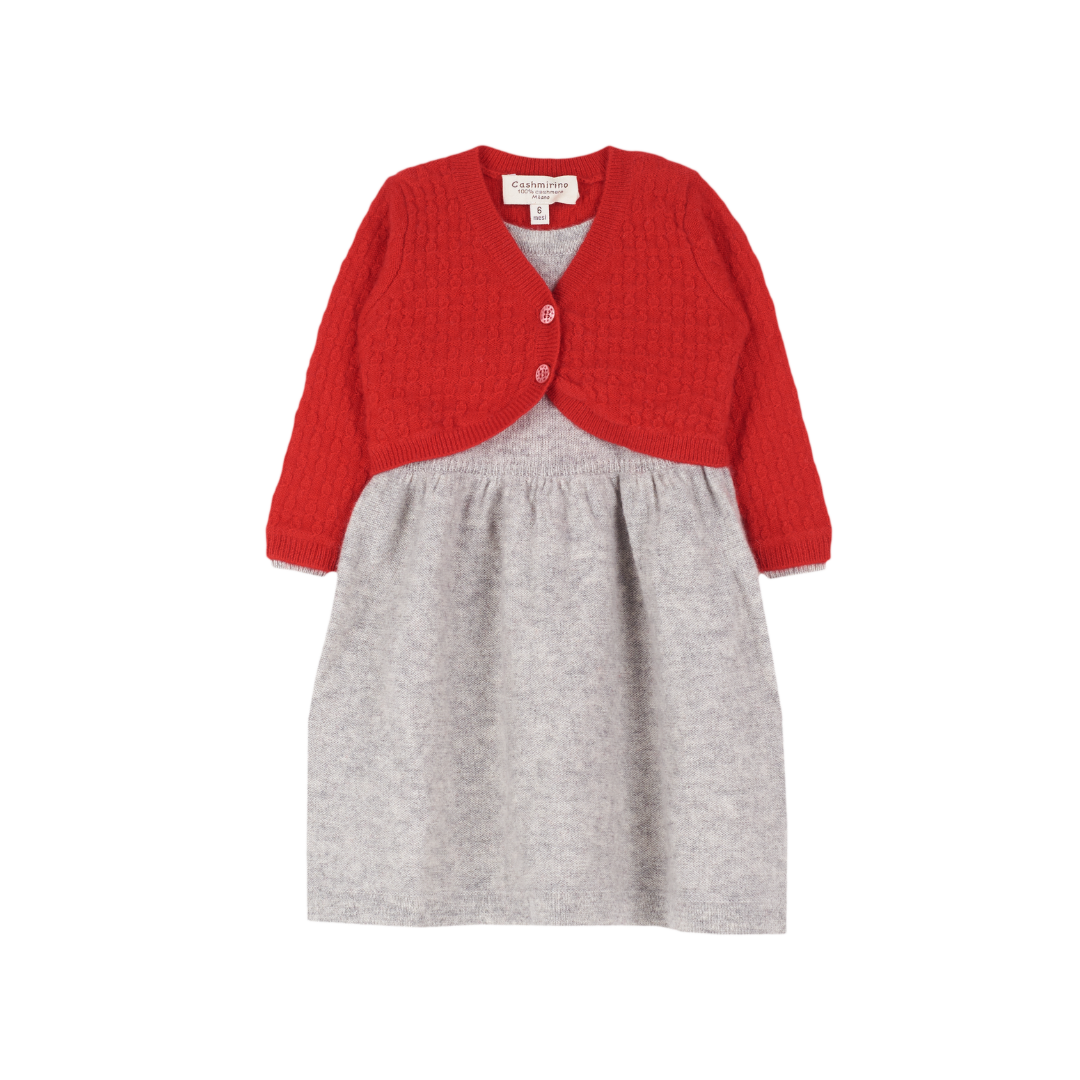 Girl - 100% Cashmere Knitted Dress with Attached Cardigan