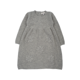 Girl - Cashmere Dress with Applique Flowers and Rice Seed Stitching