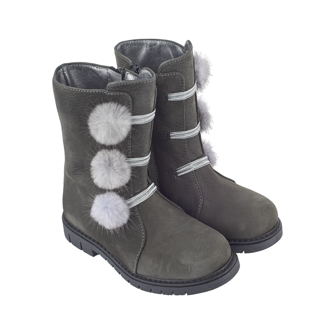Girl - Suede Boots With Pom-Pom Detail