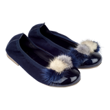 Mabel Girl – Suede Ballerinas with Multi-Coloured Pom-Poms