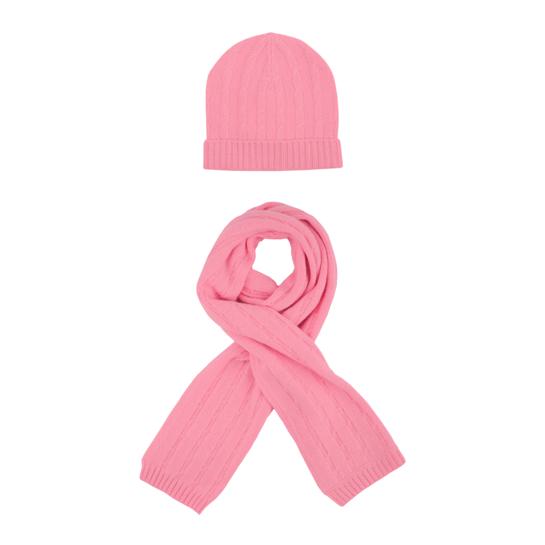 Girl - Peyton 100% Cashmere Cable Knit Hat And Scarf Set