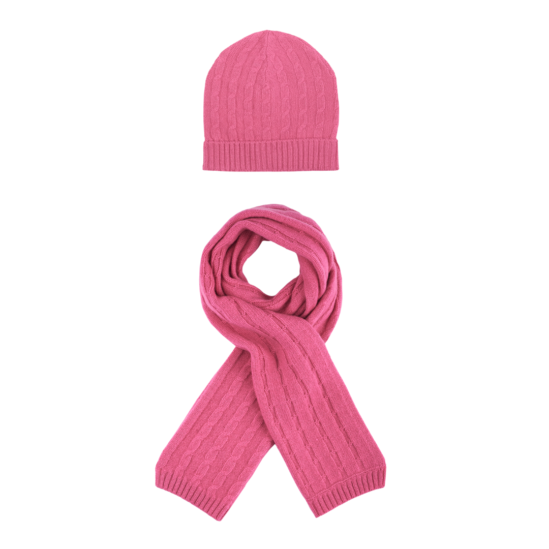 Girl - Peyton 100% Cashmere Cable Knit Hat And Scarf Set