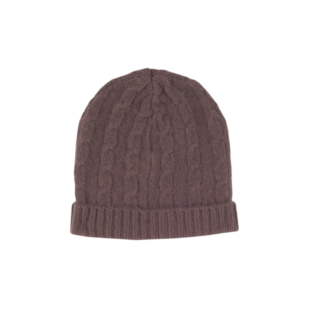 Unisex - Peyton Cable Knit Cashmere Hat with Ribbed Turn-Up