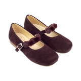 Lana Girl – Suede Ballerinas with Floral Pom-Pom Straps
