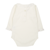 Baby Girl - Margherita Long-Sleeved Cotton Bodysuit with Ruffle Trim and Hand Embroidery