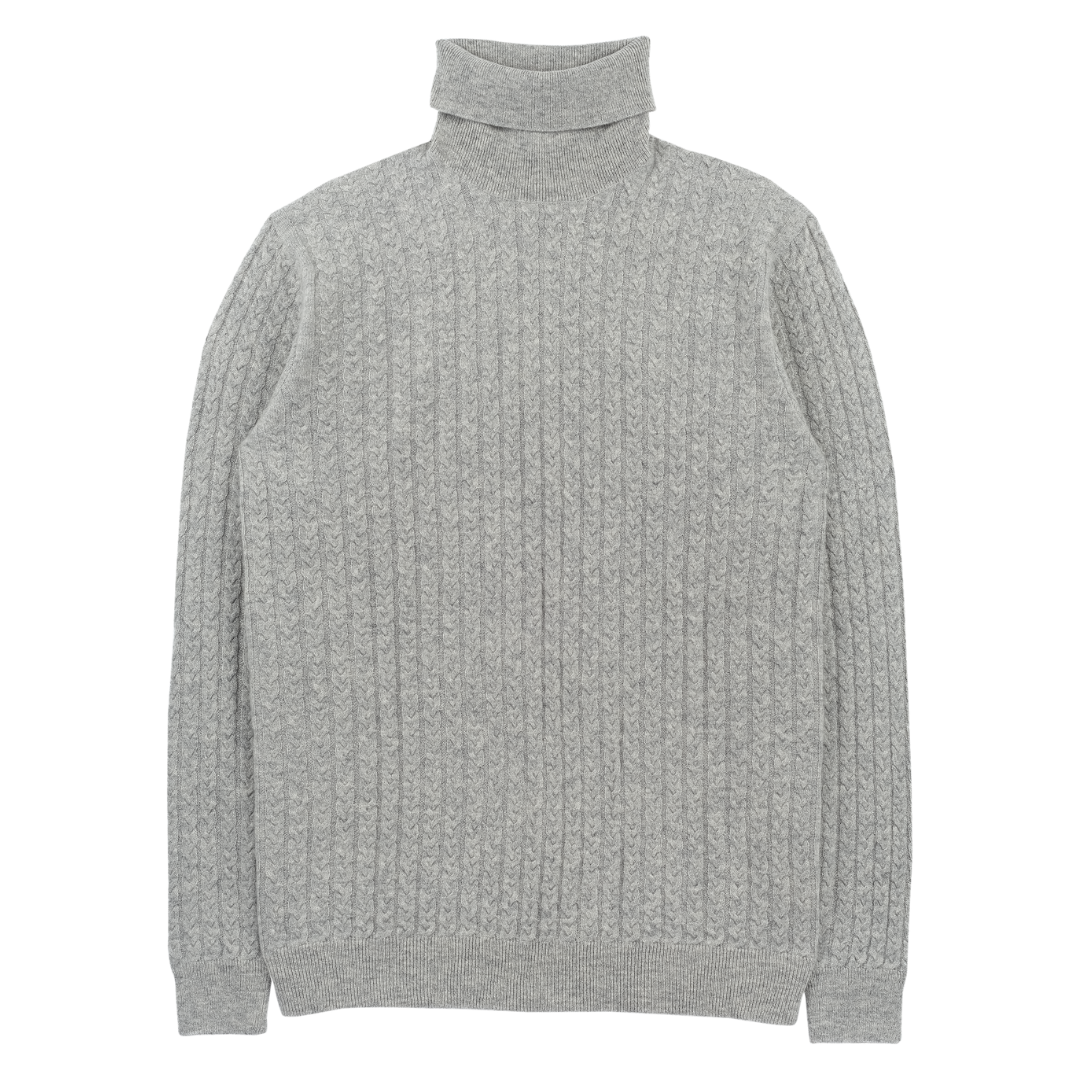 Men - 100% Premium Cashmere Cable Knit Roll Neck Jumper