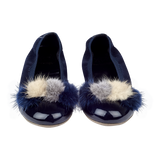 Mabel Girl – Suede Ballerinas with Multi-Coloured Pom-Poms
