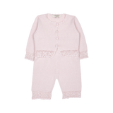 Baby Girl - Sandra 100% Cotton Round Neck Cardigan and Pull On Pants with Crochet Details Set