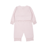 Baby Girl - Sandra 100% Cotton Round Neck Cardigan and Pull On Pants with Crochet Details Set