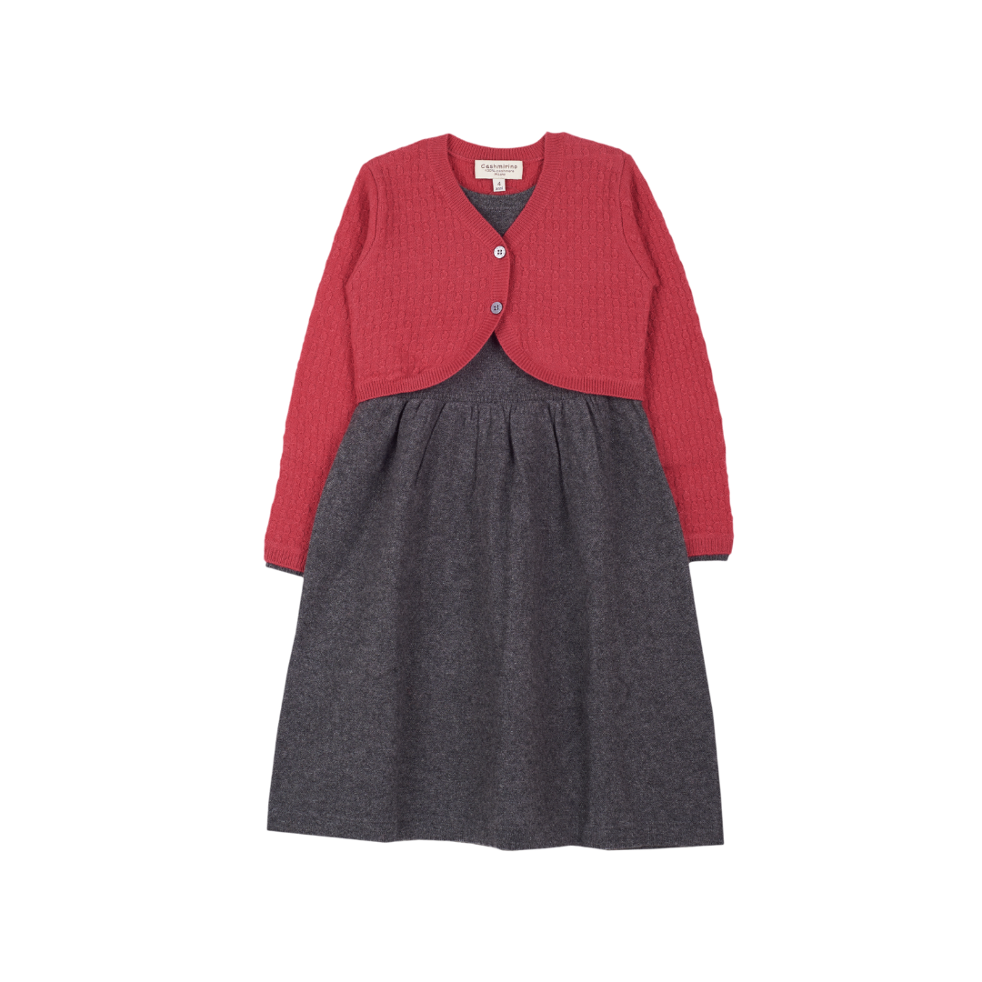 Girl - 100% Cashmere Knitted Dress with Attached Cardigan