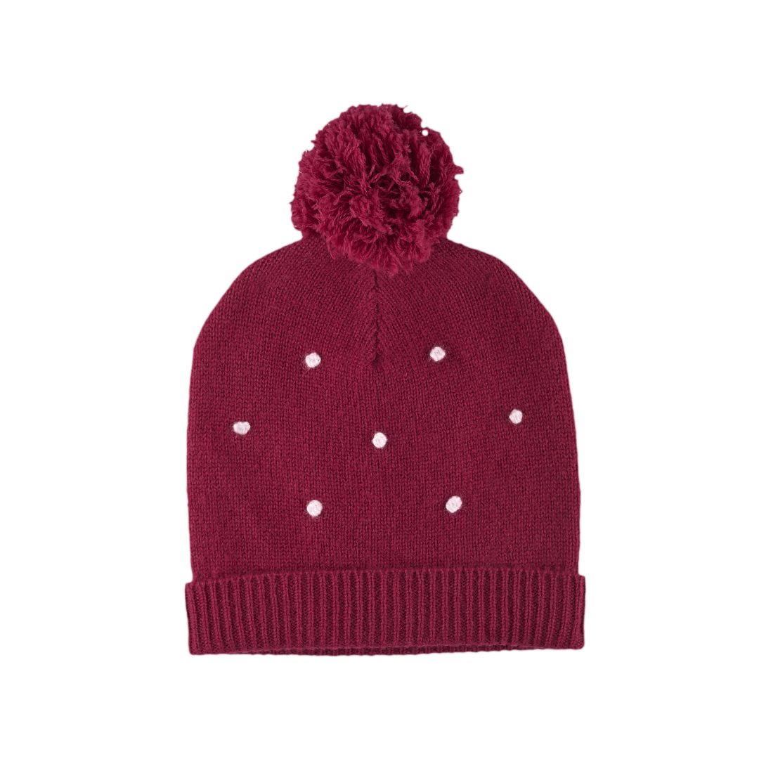 Girl - Cashmere Pom-Pom Hat with Polka Dot Detail