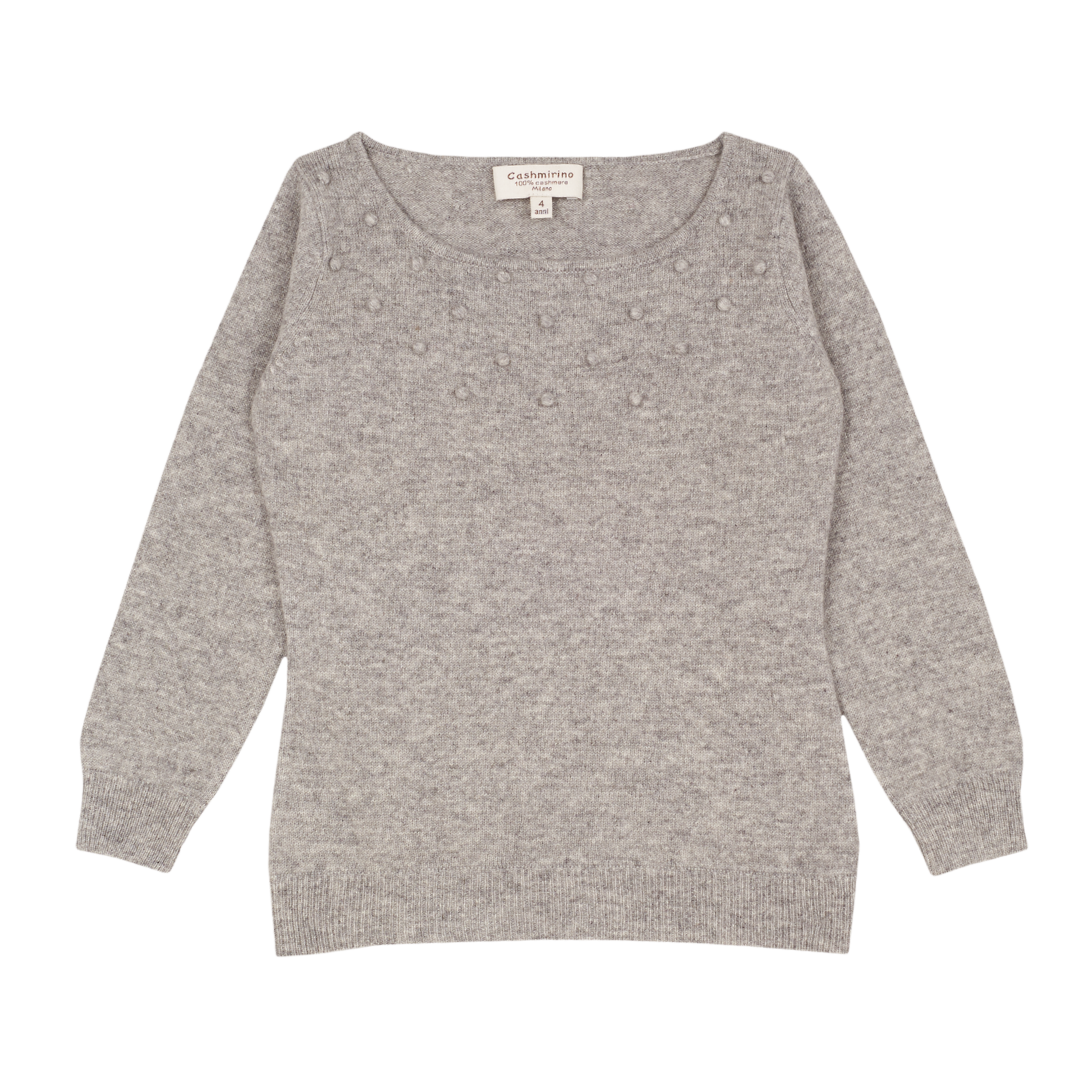 Girl - Cashmere Fitted Jumper with Dot Embroidery