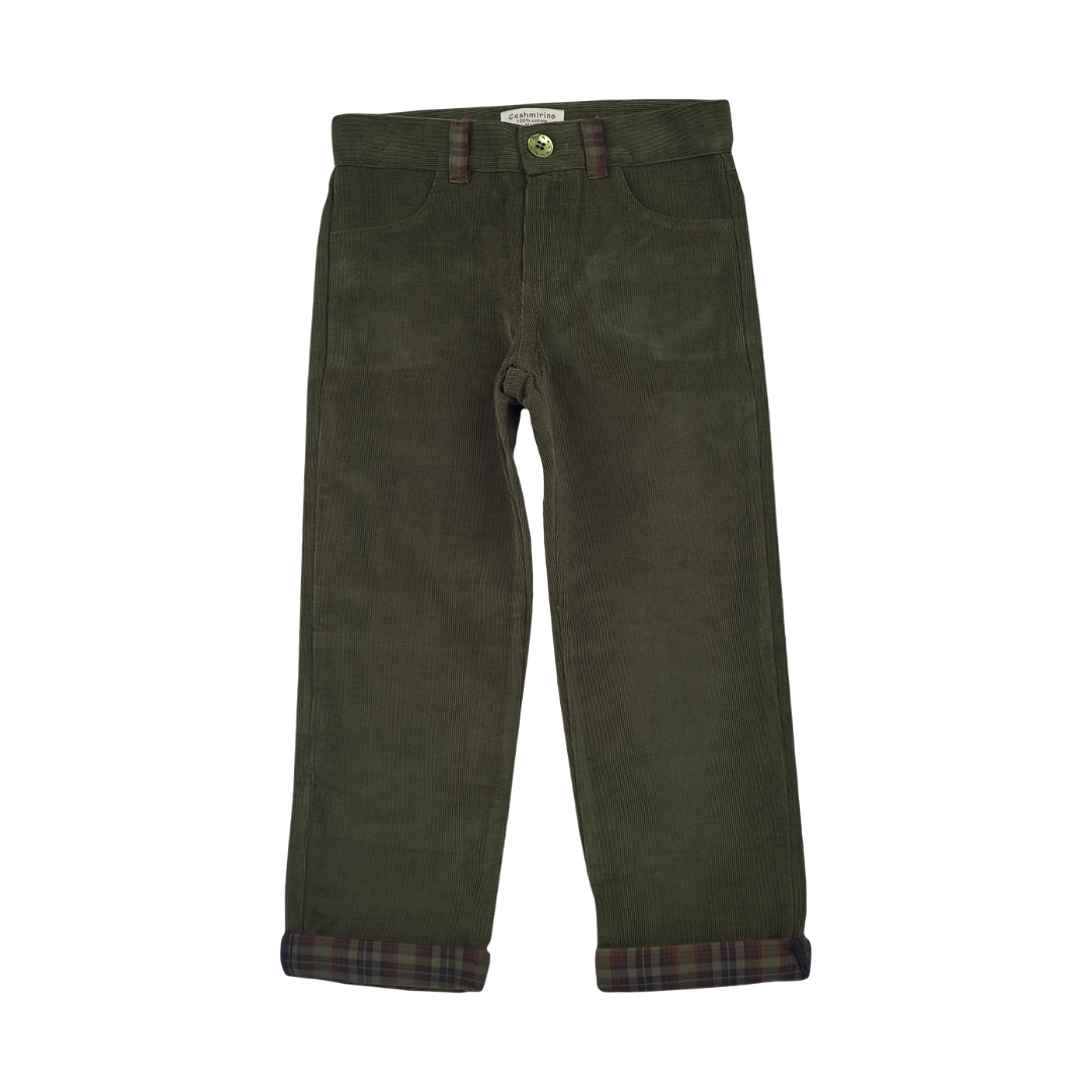 Boy - Josh 100% Cotton Corduroy Trousers with Checked Turn Ups