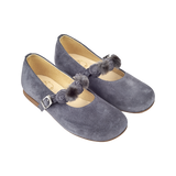 Lana Girl – Suede Ballerinas with Floral Pom-Pom Straps