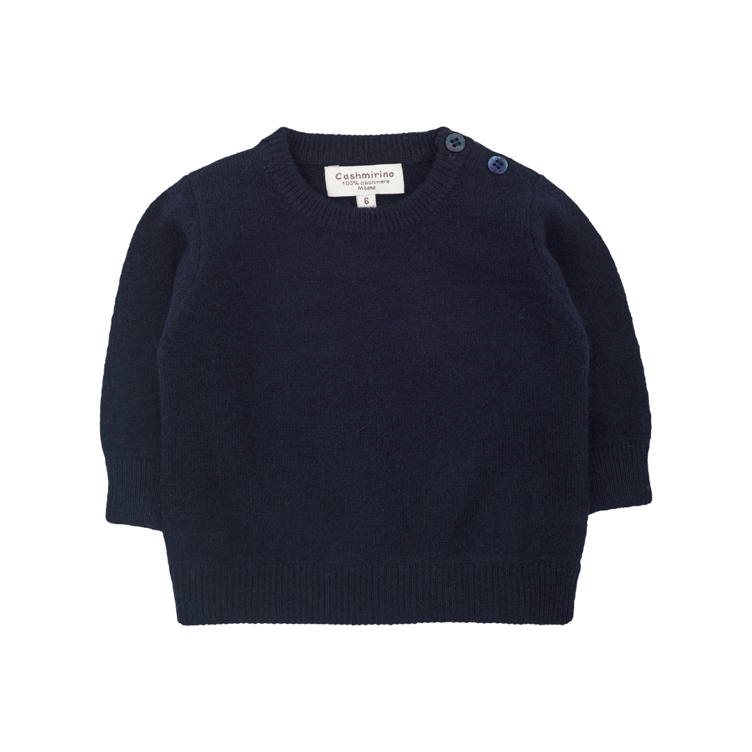 Baby Boy - Cashmere Round Neck Jumper with Elbow Patches