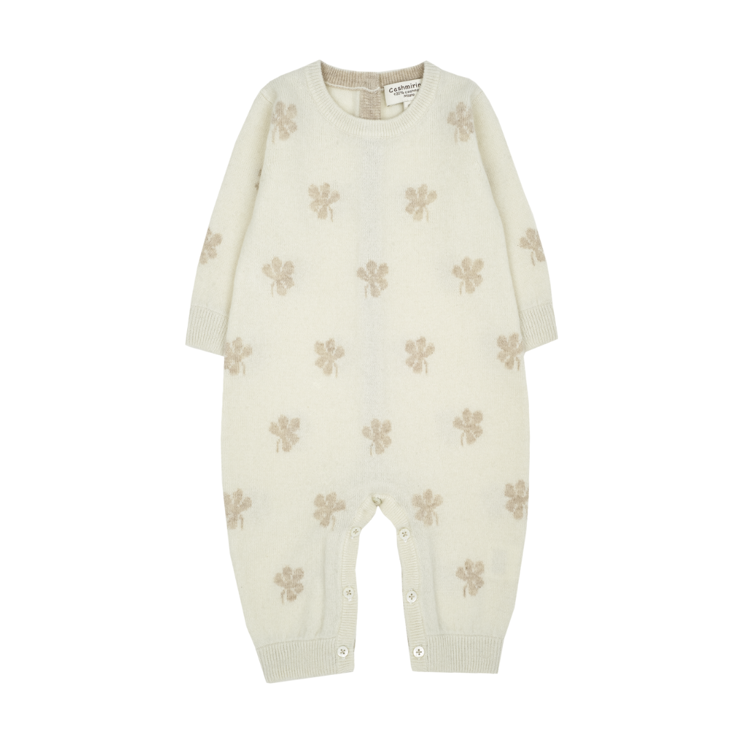 Baby Unisex - Cashmere Romper with Fig Leaf Intarsia