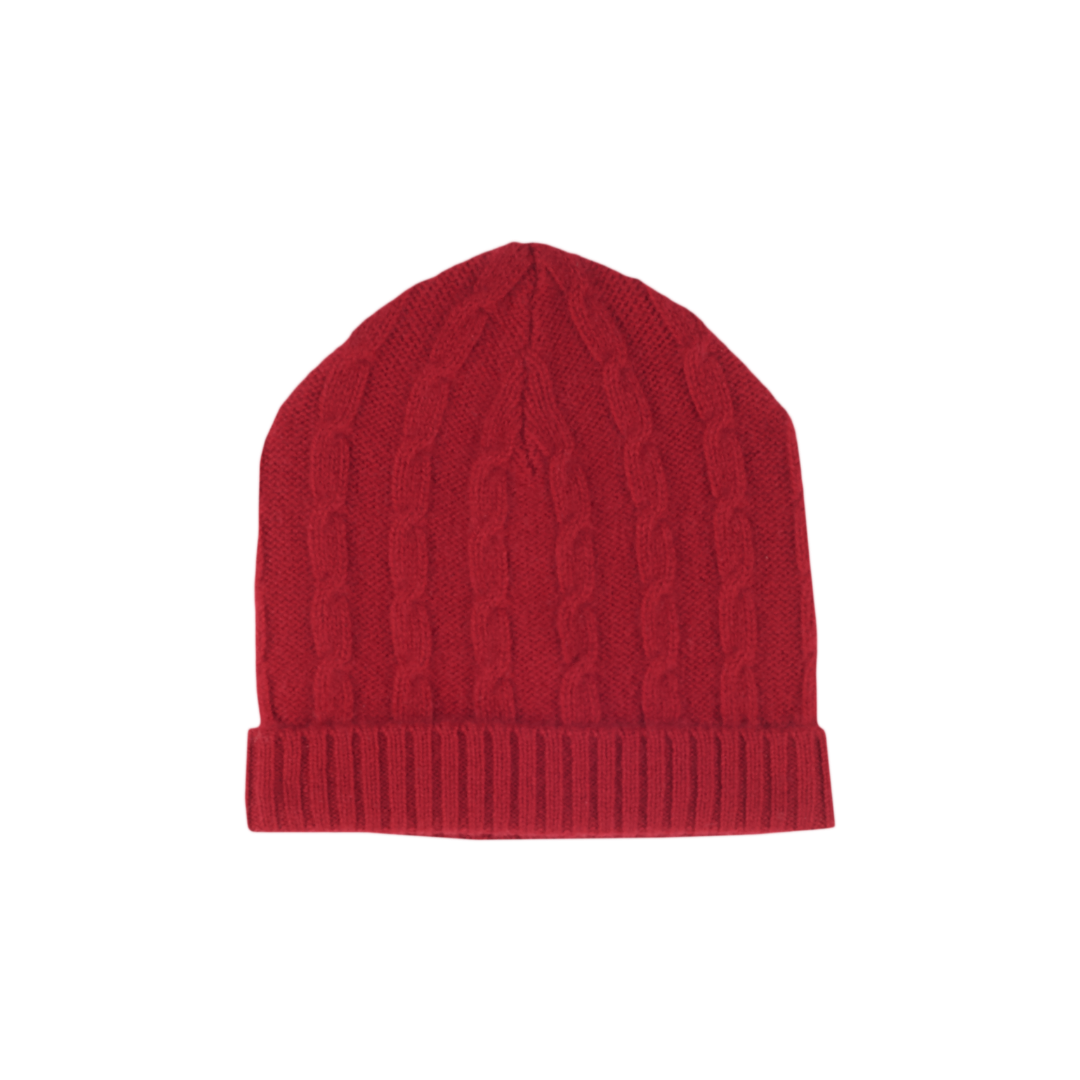 Unisex - Peyton Cable Knit Cashmere Hat with Ribbed Turn-Up