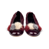 Mabel Girl – Suede Ballerinas with Multi-Coloured Pom-Poms