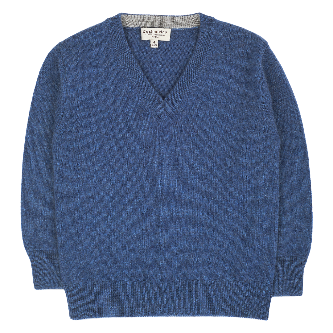 Teen Boy - Vittorio 100% Cashmere V-Neck Jumper With Elbow Patches
