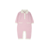 Baby Girl - Cashmere Romper with Polo Collar and Bobble Stitch Detail