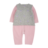 Baby Girl - Cashmere Romper And Sleeveless Cardigan with Intarsia Flowers Set