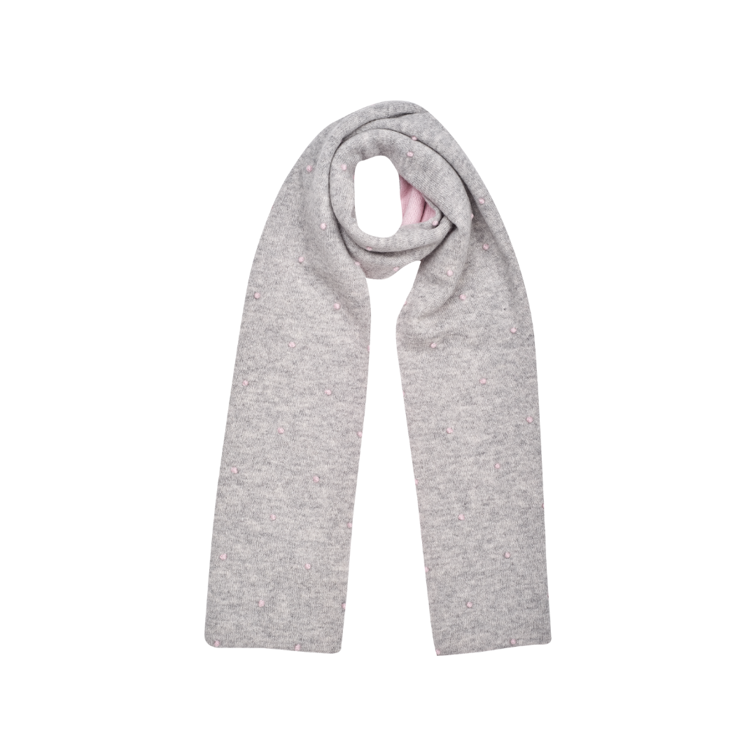 Girl - 100% Cashmere Reversible Scarf with Contrasting Embroidered Dots