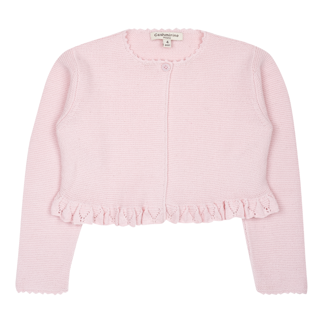 Girl - Zoey Cotton Round Neck Cardigan with Crochet Neck And Cuffs