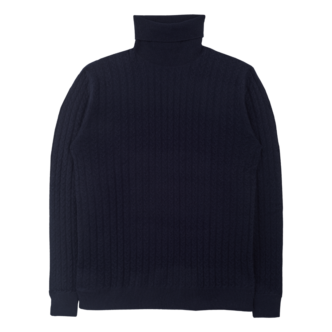 Men - 100% Premium Cashmere Cable Knit Roll Neck Jumper