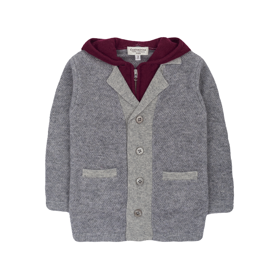 Boy - Cashmere Double Layered Coat Cardigan with Contrasting Hoodie and Lapels