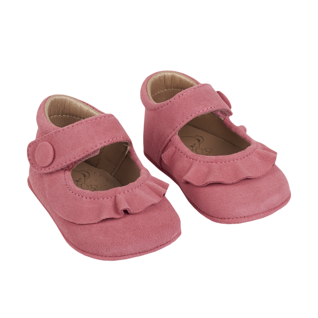 Demi Baby Girl – 100% Suede Crawling Shoes with Frill Detail & Velcro Strap