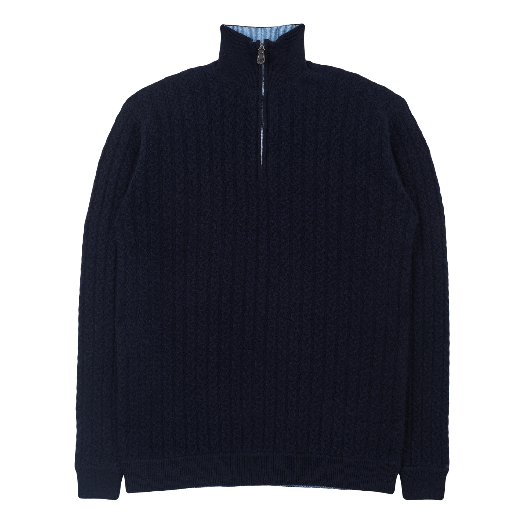 Men - 100% Premium Cashmere High Neck Cable Knit Jumper