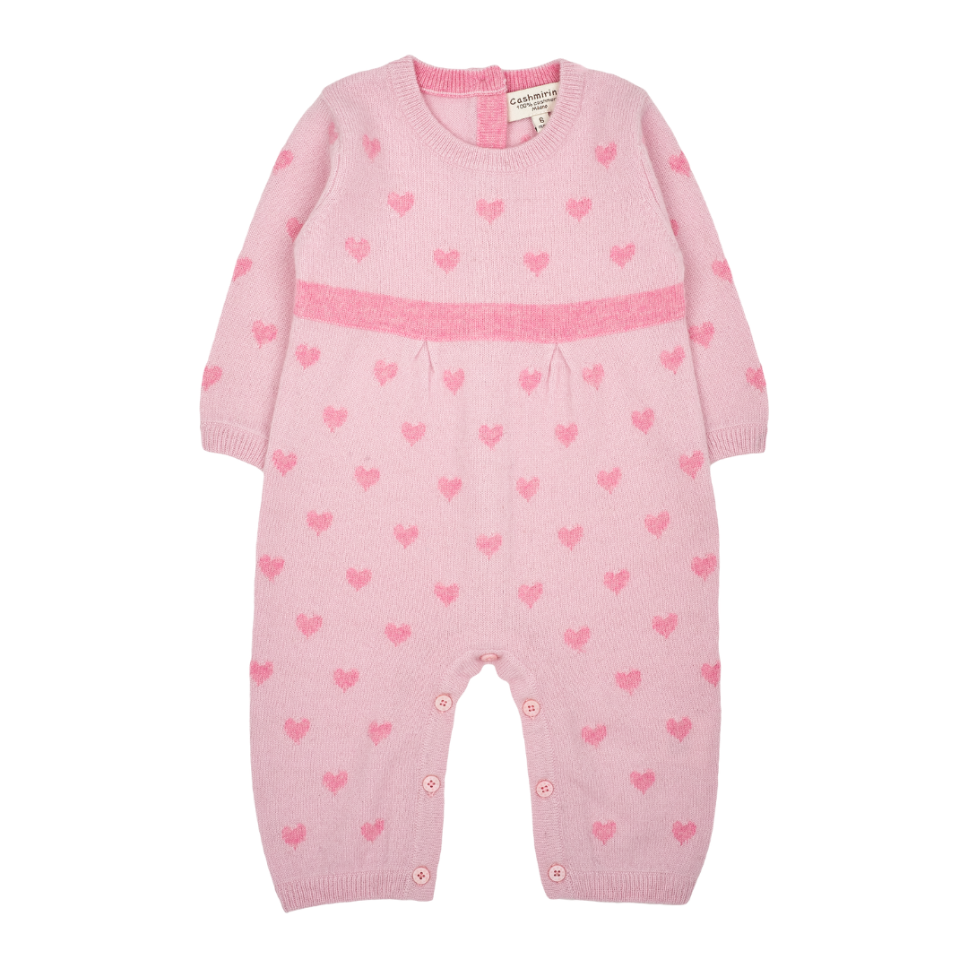 Baby Girl -  Mila 100% Cashmere Romper With Contrasting Intarsia Heart Detail