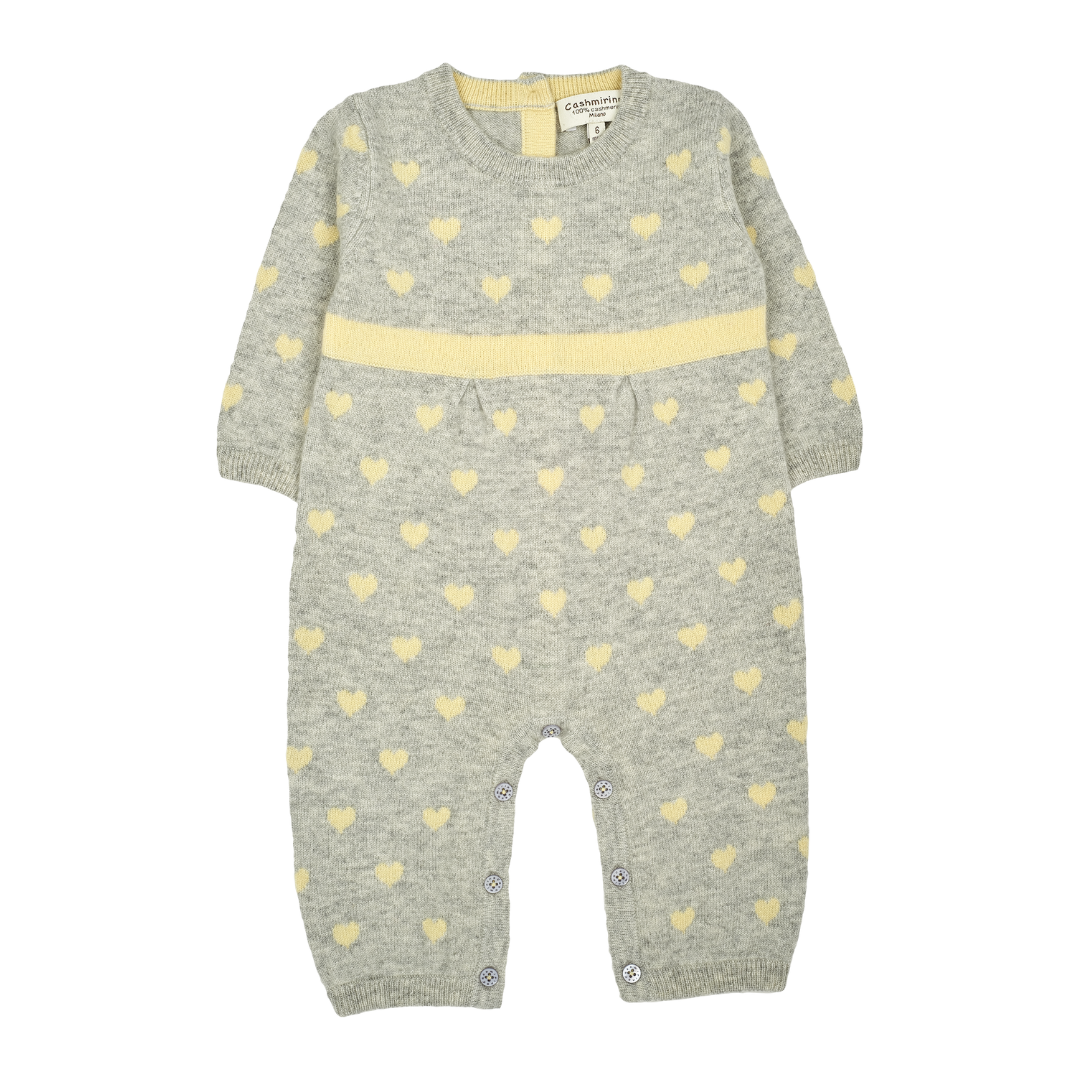 Baby Girl -  Mila 100% Cashmere Romper With Contrasting Intarsia Heart Detail