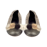 Mabel Girl – Suede Ballerinas with Multi-Coloured Pom-Poms